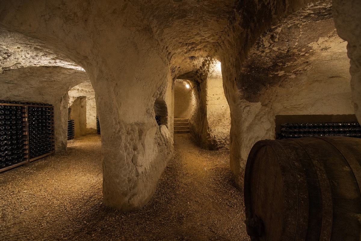 A troglodyte tuffeau cellar cut into the Loire's limestone