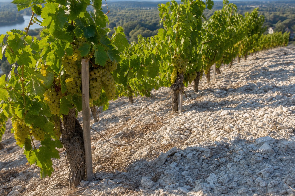 Chenin Blanc vines on the slopes above Vouvray