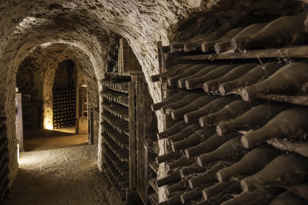 A troglodyte tuffeau cellar cut into the Loire's limestone