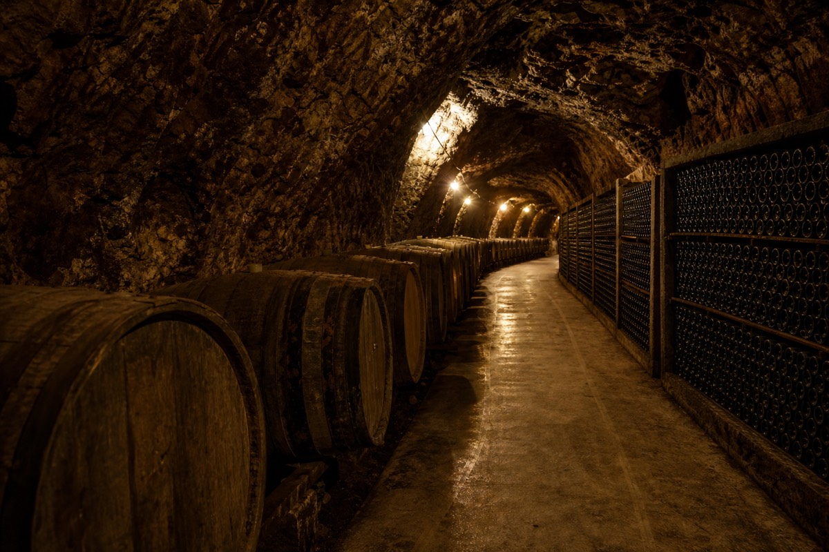 A troglodyte tuffeau cellar cut into the Loire's limestone